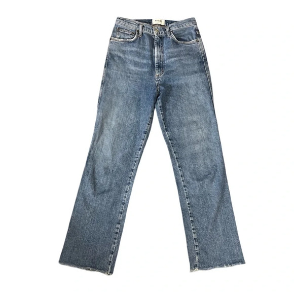 AGOLDE Pinch Waist High Rise Kick Jeans Womens Size 27 Raw Hem Ankle Crop Denim - Picture 3 of 16